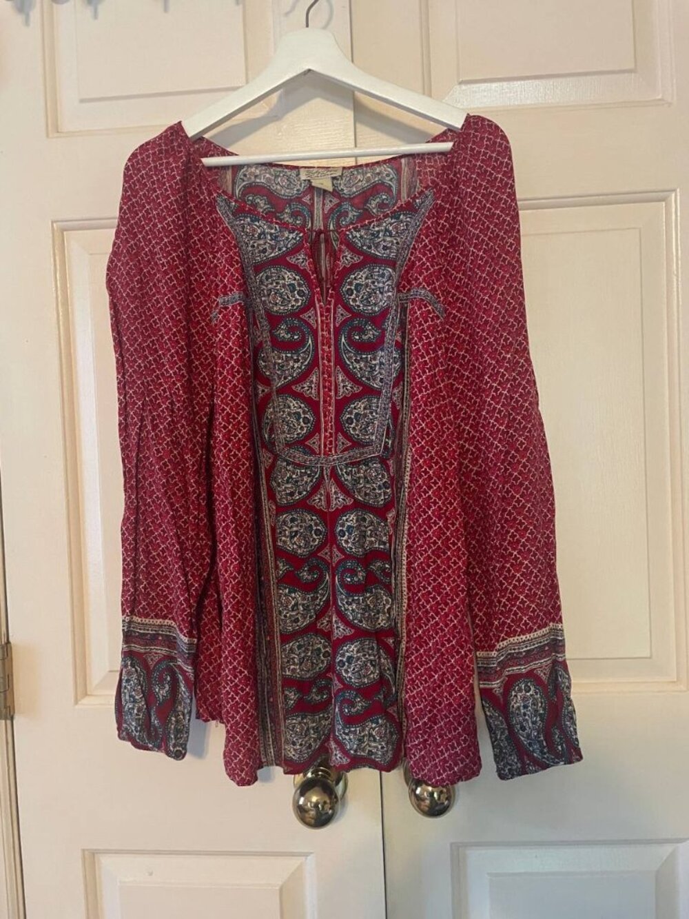 Lucky Brand Boho Chic Paisley Blouse Tunic Top 2X - Flowy Red & Blue Print fall